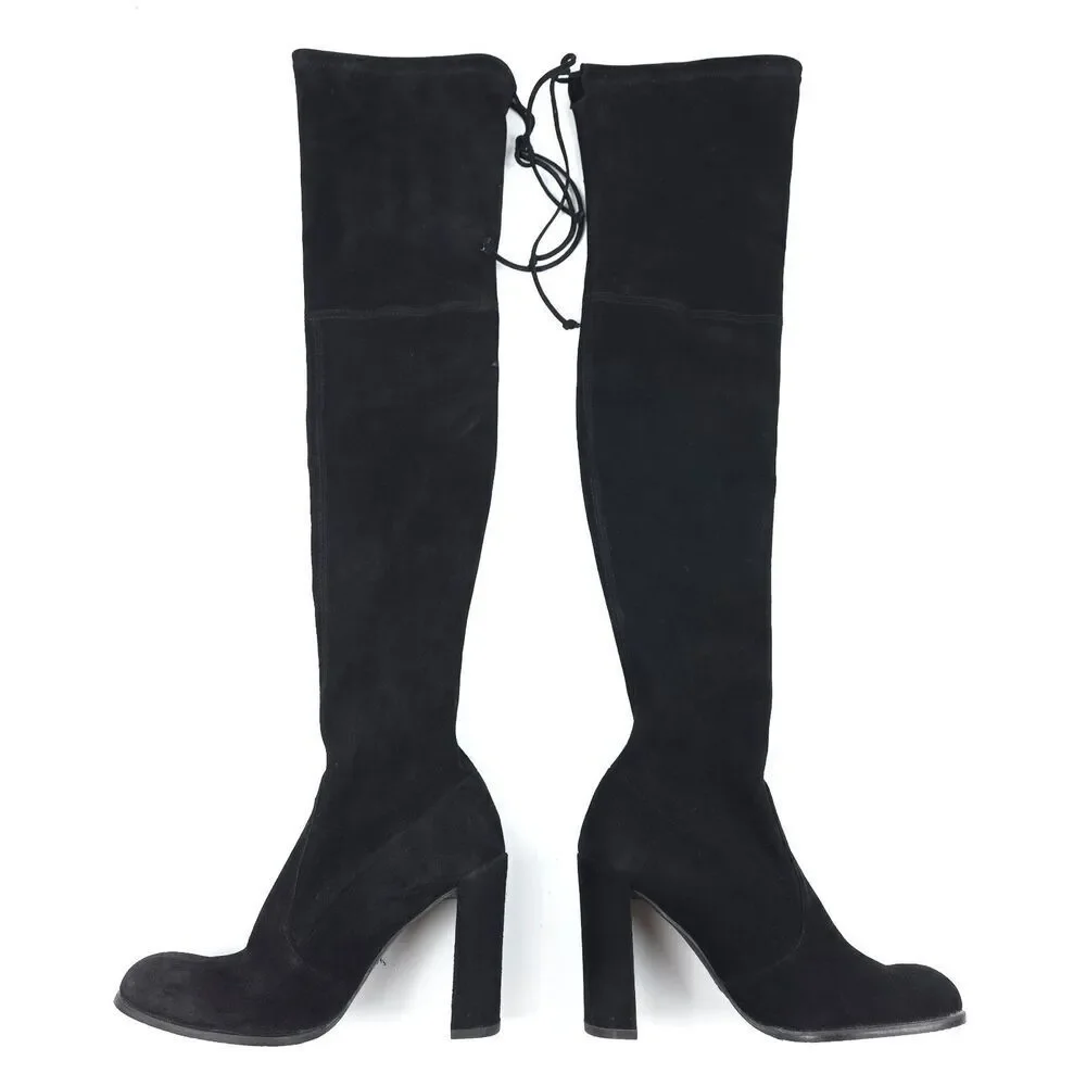 STUART WEITZMAN Tieland Over the Knee Boots Black Suede Leather Clean Girl 8